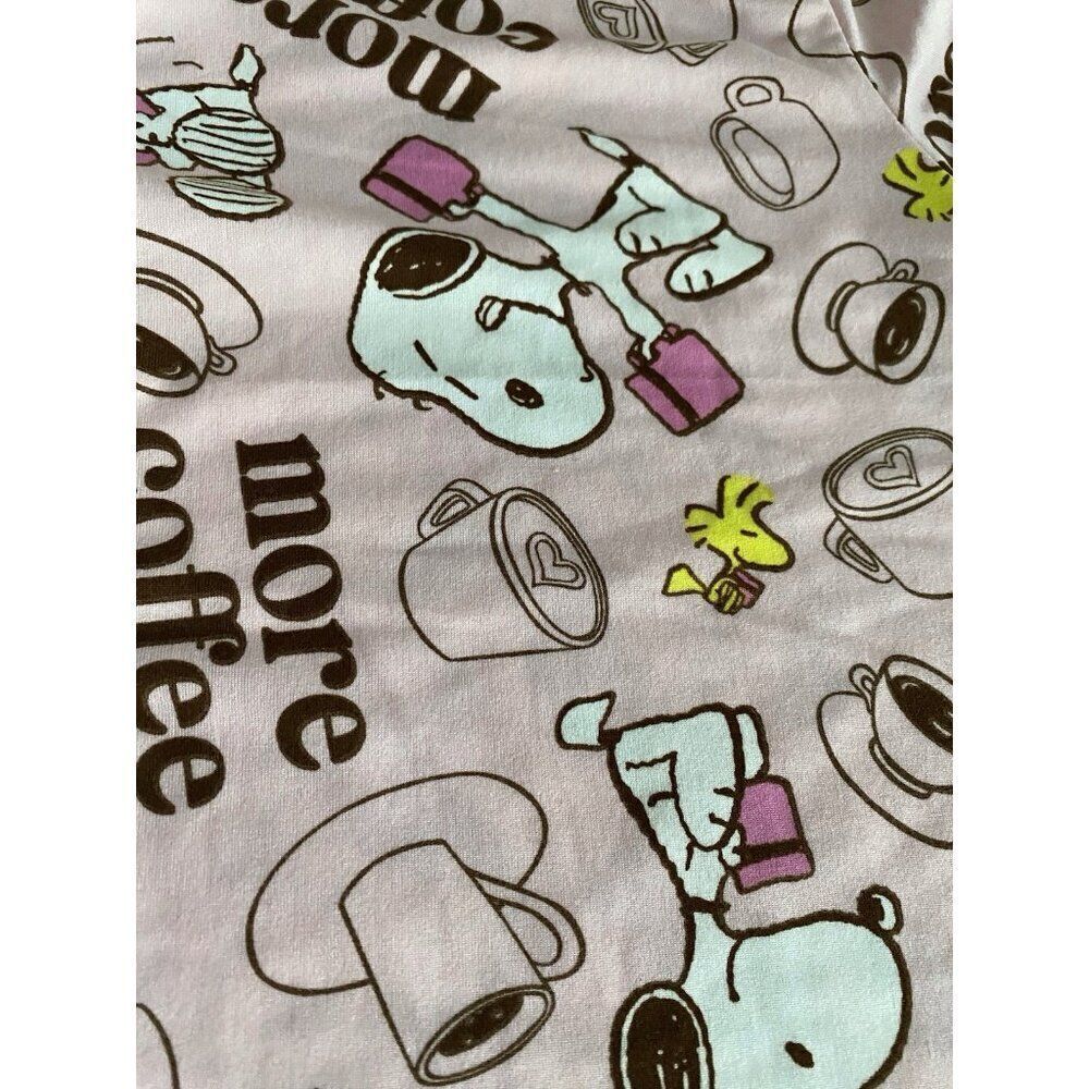 Peanuts SNOOPY Pink Women’s Sz L‎ Pajama PJ Set Pants Short Sleeve More Coffee - Picture 11 of 12